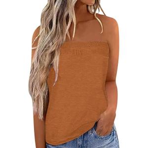 imageIWOLLENCE Womens Floral Tube Tops Casual Summer Backless Strapless Top Sleeveless Bandeau Tanks ShirtC Caramel Brown