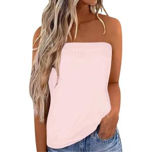 imageIWOLLENCE Womens Floral Tube Tops Casual Summer Backless Strapless Top Sleeveless Bandeau Tanks ShirtC Light Pink