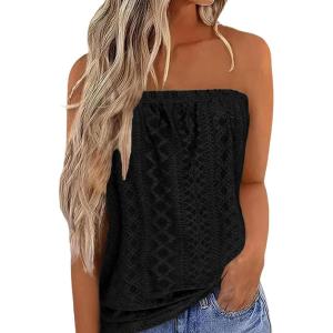 imageIWOLLENCE Womens Floral Tube Tops Casual Summer Backless Strapless Top Sleeveless Bandeau Tanks ShirtC1 Eyelet Black