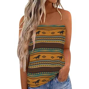 imageIWOLLENCE Womens Floral Tube Tops Casual Summer Backless Strapless Top Sleeveless Bandeau Tanks ShirtFp Brown Horse Striped