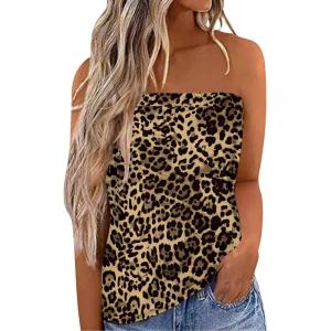 imageIWOLLENCE Womens Floral Tube Tops Casual Summer Backless Strapless Top Sleeveless Bandeau Tanks ShirtFp Brown Leopard