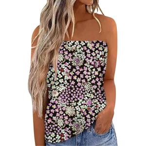 imageIWOLLENCE Womens Floral Tube Tops Casual Summer Backless Strapless Top Sleeveless Bandeau Tanks ShirtFp Purple White Floral