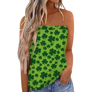 imageIWOLLENCE Womens Floral Tube Tops Casual Summer Backless Strapless Top Sleeveless Bandeau Tanks ShirtSp Green Clover