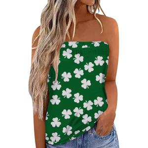 imageIWOLLENCE Womens Floral Tube Tops Casual Summer Backless Strapless Top Sleeveless Bandeau Tanks ShirtSp Green White Clover