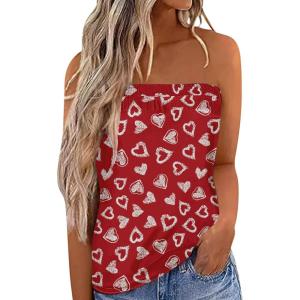 imageIWOLLENCE Womens Floral Tube Tops Casual Summer Backless Strapless Top Sleeveless Bandeau Tanks ShirtVl Red White Heart