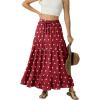 image:imageIWOLLENCE Womens Flowy Boho Elastic High Waist Maxi Skirt Floral ALine Tiered Long Skirts for Women with Pockets58 Wine Red Heart