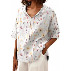 image:imageIWOLLENCE Collared Shirts for Women Half Sleeve V Neck Blouse Loose Fit Pullover Summer TopsFloral White