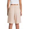 image:imageIWOLLENCE Bermuda Shorts for Women Knee Length Elastic High Waisted Shorts Summer Casual Wide Leg Baggy ShortsLight Khaki