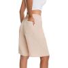 image:imageIWOLLENCE Bermuda Shorts for Women Knee Length Elastic High Waisted Shorts Summer Casual Wide Leg Baggy ShortsLight Khaki