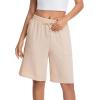 image:imageIWOLLENCE Bermuda Shorts for Women Knee Length Elastic High Waisted Shorts Summer Casual Wide Leg Baggy ShortsLight Khaki