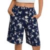 image:imageIWOLLENCE Bermuda Shorts for Women Knee Length Elastic High Waisted Shorts Summer Casual Wide Leg Baggy ShortsFloral Navy