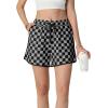 image:imageIWOLLENCE Womens Checkered Shorts Elastic Waist with Drawstring Plaid Short Pants Beach Summer with PocketsCdblack Grey