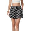image:imageIWOLLENCE Womens Checkered Shorts Elastic Waist with Drawstring Plaid Short Pants Beach Summer with PocketsCdblack Grey