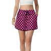 image:imageIWOLLENCE Womens Checkered Shorts Elastic Waist with Drawstring Plaid Short Pants Beach Summer with PocketsCdblack Hot Pink