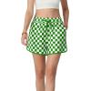 image:imageIWOLLENCE Womens Checkered Shorts Elastic Waist with Drawstring Plaid Short Pants Beach Summer with PocketsCdgreen White