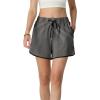 image:imageIWOLLENCE Womens Checkered Shorts Elastic Waist with Drawstring Plaid Short Pants Beach Summer with PocketsStblack White Stripe