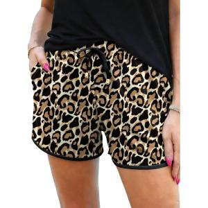 image:imageIWOLLENCE Womens Checkered Shorts Elastic Waist with Drawstring Plaid Short Pants Beach Summer with PocketsLdapricot Brown Leopard