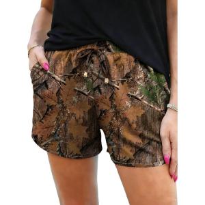 image:imageIWOLLENCE Womens Checkered Shorts Elastic Waist with Drawstring Plaid Short Pants Beach Summer with PocketsMcbrown Bark Maple