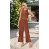 image:imageIWOLLENCE Womens Summer 2 Piece Outfits Set Round neck Sleeveless Tank Crop Top Wide Leg pants Set Pockets JumpsuitsA Caramel