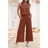 image:imageIWOLLENCE Womens Summer 2 Piece Outfits Set Round neck Sleeveless Tank Crop Top Wide Leg pants Set Pockets JumpsuitsA Caramel
