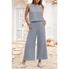 image:imageIWOLLENCE Womens Summer 2 Piece Outfits Set Round neck Sleeveless Tank Crop Top Wide Leg pants Set Pockets JumpsuitsA Haze Blue