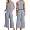 image:imageIWOLLENCE Womens Summer 2 Piece Outfits Set Round neck Sleeveless Tank Crop Top Wide Leg pants Set Pockets JumpsuitsA Haze Blue