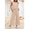 image:imageIWOLLENCE Womens Summer 2 Piece Outfits Set Round neck Sleeveless Tank Crop Top Wide Leg pants Set Pockets JumpsuitsA Oatmeal