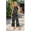 image:imageIWOLLENCE Womens Summer 2 Piece Outfits Set Round neck Sleeveless Tank Crop Top Wide Leg pants Set Pockets JumpsuitsB Black White Carving