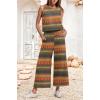 image:imageIWOLLENCE Womens Summer 2 Piece Outfits Set Round neck Sleeveless Tank Crop Top Wide Leg pants Set Pockets JumpsuitsB Classical Stripe