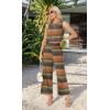 image:imageIWOLLENCE Womens Summer 2 Piece Outfits Set Round neck Sleeveless Tank Crop Top Wide Leg pants Set Pockets JumpsuitsB Classical Stripe