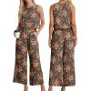 image:imageIWOLLENCE Womens Summer 2 Piece Outfits Set Round neck Sleeveless Tank Crop Top Wide Leg pants Set Pockets JumpsuitsB Navy Blue Paisley