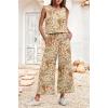 image:imageIWOLLENCE Womens Summer 2 Piece Outfits Set Round neck Sleeveless Tank Crop Top Wide Leg pants Set Pockets JumpsuitsB Pezzli Retro Flower