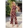 image:imageIWOLLENCE Womens Summer 2 Piece Outfits Set Round neck Sleeveless Tank Crop Top Wide Leg pants Set Pockets JumpsuitsB Wine Red Rectangle