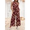 image:imageIWOLLENCE Womens Summer 2 Piece Outfits Set Round neck Sleeveless Tank Crop Top Wide Leg pants Set Pockets JumpsuitsB Wine Red Rectangle