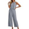 image:imageIWOLLENCE Womens Summer 2 Piece Outfits Set Round neck Sleeveless Tank Crop Top Wide Leg pants Set Pockets JumpsuitsA Haze Blue