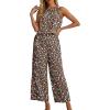image:imageIWOLLENCE Womens Summer 2 Piece Outfits Set Round neck Sleeveless Tank Crop Top Wide Leg pants Set Pockets JumpsuitsB Black Colorful Flower