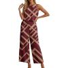 image:imageIWOLLENCE Womens Summer 2 Piece Outfits Set Round neck Sleeveless Tank Crop Top Wide Leg pants Set Pockets JumpsuitsB Wine Red Rectangle