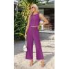 image:imageIWOLLENCE Womens Summer 2 Piece Outfits Set Round neck Sleeveless Tank Crop Top Wide Leg pants Set Pockets JumpsuitsA Dragon Fruit Red