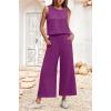 image:imageIWOLLENCE Womens Summer 2 Piece Outfits Set Round neck Sleeveless Tank Crop Top Wide Leg pants Set Pockets JumpsuitsA Dragon Fruit Red