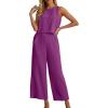 image:imageIWOLLENCE Womens Summer 2 Piece Outfits Set Round neck Sleeveless Tank Crop Top Wide Leg pants Set Pockets JumpsuitsA Dragon Fruit Red