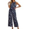 image:imageIWOLLENCE Womens Summer 2 Piece Outfits Set Round neck Sleeveless Tank Crop Top Wide Leg pants Set Pockets JumpsuitsB Blue Pink Wh Flower