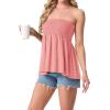 image:imageIWOLLENCE Womens Tube Tops Flowy Pleated Strapless Top Long Sleeveless Bandeau Tanks Cute Beach Coverups SummerC Coral