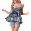 image:imageIWOLLENCE Womens Tube Tops Flowy Pleated Strapless Top Long Sleeveless Bandeau Tanks Cute Beach Coverups SummerFp Multicolor Patchwork