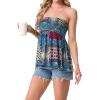 image:imageIWOLLENCE Womens Tube Tops Flowy Pleated Strapless Top Long Sleeveless Bandeau Tanks Cute Beach Coverups SummerFp Multicolor Patchwork