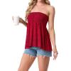 image:imageIWOLLENCE Womens Tube Tops Flowy Pleated Strapless Top Long Sleeveless Bandeau Tanks Cute Beach Coverups SummerFp Red Paisley