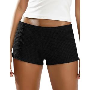 image:imageIWOLLENCE Womens Striped Micro Shorts Knit Low Rise Y2K Going Out Mini Shorts Casual Short LoungewearCblack