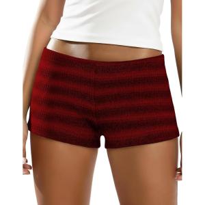 image:imageIWOLLENCE Womens Striped Micro Shorts Knit Low Rise Y2K Going Out Mini Shorts Casual Short LoungewearStblack Red