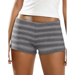 image:imageIWOLLENCE Womens Striped Micro Shorts Knit Low Rise Y2K Going Out Mini Shorts Casual Short LoungewearStblack White