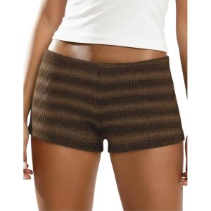 image:imageIWOLLENCE Womens Striped Micro Shorts Knit Low Rise Y2K Going Out Mini Shorts Casual Short LoungewearStcoffee Black