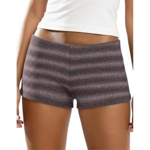 image:imageIWOLLENCE Womens Striped Micro Shorts Knit Low Rise Y2K Going Out Mini Shorts Casual Short LoungewearStpurple Gray